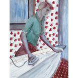 John Saccaro (1913-1981) Woman Ironing 33 1/2 x 25 in. framed 38 1/2 x 30 1/2 in.