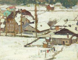 Harry B. Lachman (1886-1975) Hiver en Suisse 10 1/2 x 14 in. framed 17 1/2 x 20 3/4 in.