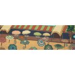 Zama Vanessa Helder (1904-1968) Umbrellas at an Outdoor Café 12 x 35 in. framed 17 1/4 x 4...