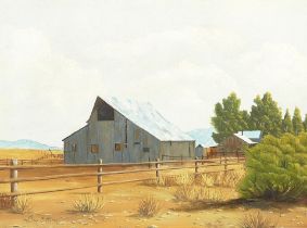 Ray Stanford Strong (1905-2006) San Joaquin Barn 18 x 24 in. framed 23 x 29 in.