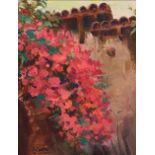 Dan Goozee (born 1943) Mission Wall with Bougainvillea 10 x 8 in. framed 17 1/2 x 15 1/2 in.