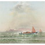 Charles Dormon Robinson (1847-1933) Boats on the Bay with Alcatraz Beyond 11 x 12 in. framed 17 ...
