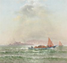 Charles Dormon Robinson (1847-1933) Boats on the Bay with Alcatraz Beyond 11 x 12 in. framed 17 ...