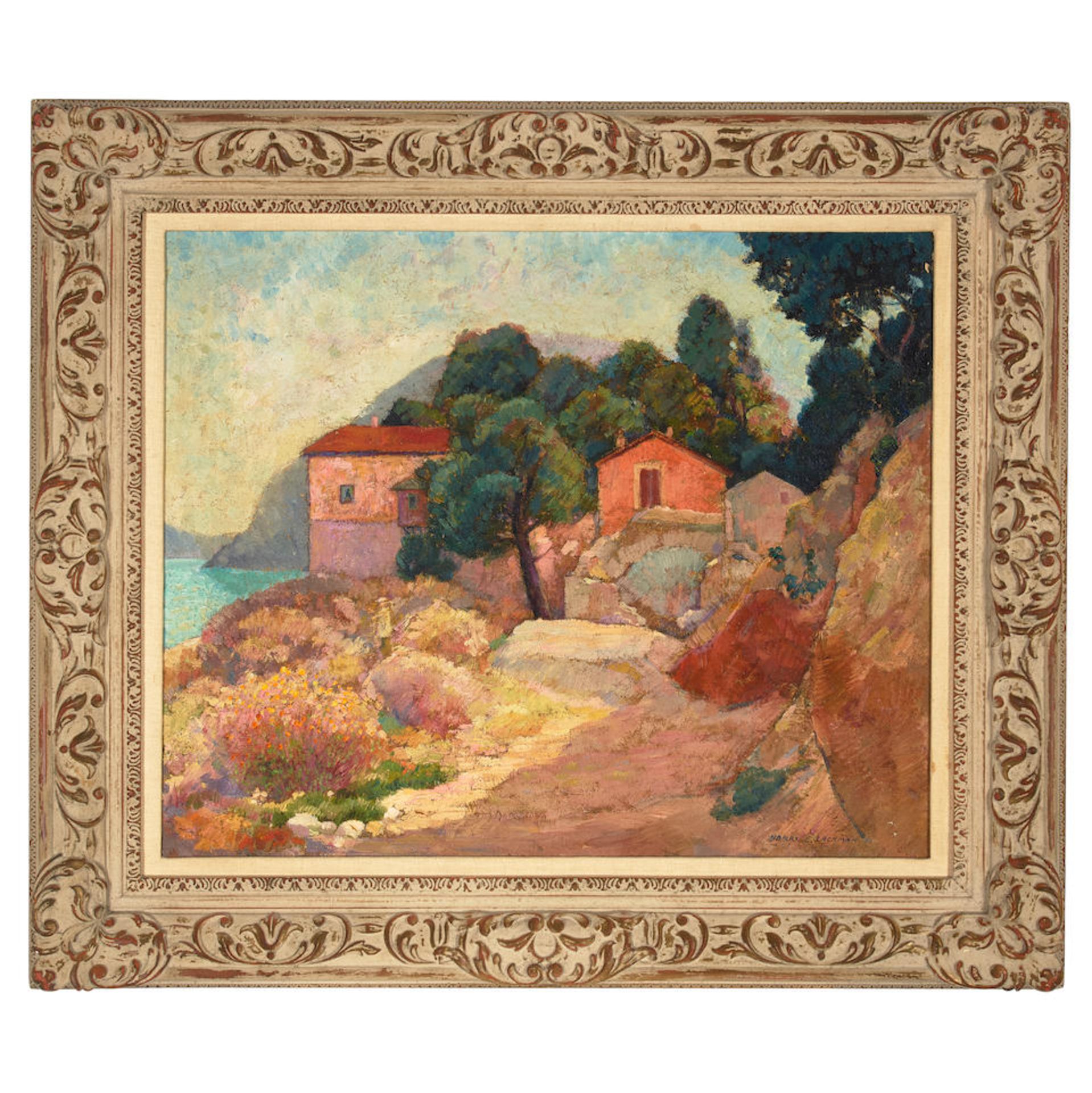 Harry B. Lachman (1886-1975) Les Maisons Roses (Eze, France) 23 1/2 x 28 1/2 in. framed 32 1/2 x... - Bild 2 aus 2