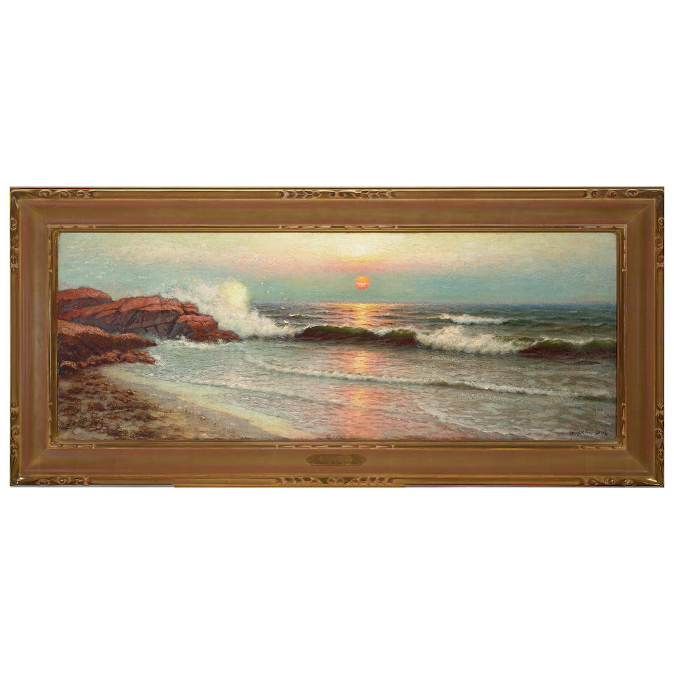 Richard Dey De Ribcowsky (1880-1936) Coastal Sunrise 18 x 47 3/4 in. framed 25 1/2 x 55 1/2 in. - Image 2 of 2