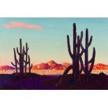 Conrad Buff (1886-1975) Desert Landscape with Cactus 24 x 35 1/2 in. framed 31 1/2 x 43 in.