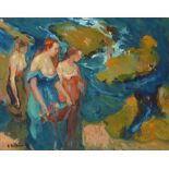 Franz Arthur Bischoff (1864-1929) Three Women at the Seaside 13 1/4 x 16 1/2 in. framed 19 3/4 x...
