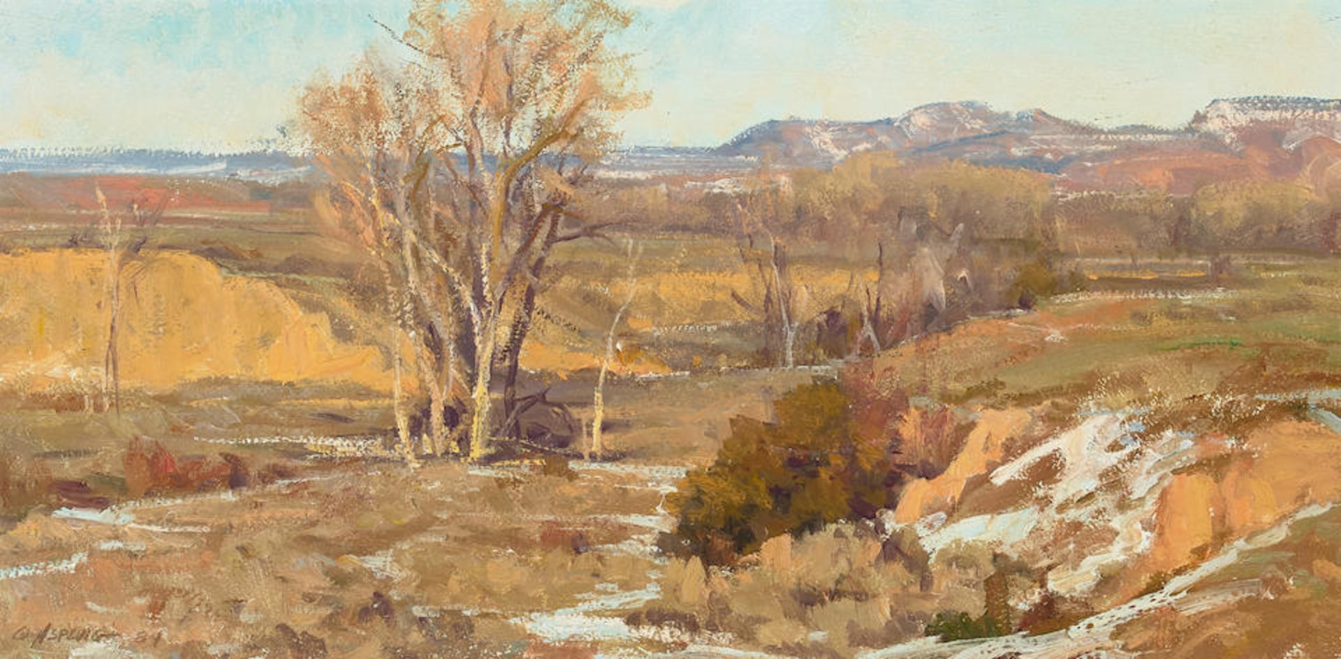 Clyde Aspevig (born 1951) The Reservation in March 10 x 20 in. framed 13 x 23 in.