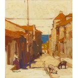 Maurice Logan (1886-1977) Figure in a Seaside Village 17 1/4 x 15 in. framed 22 1/2 x 20 1/2 in.