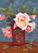 Conrad Buff (1886-1975) Pink Roses in a Vase 16 1/2 x 12 1/2 in. framed 22 1/2 x 18 1/4 in.