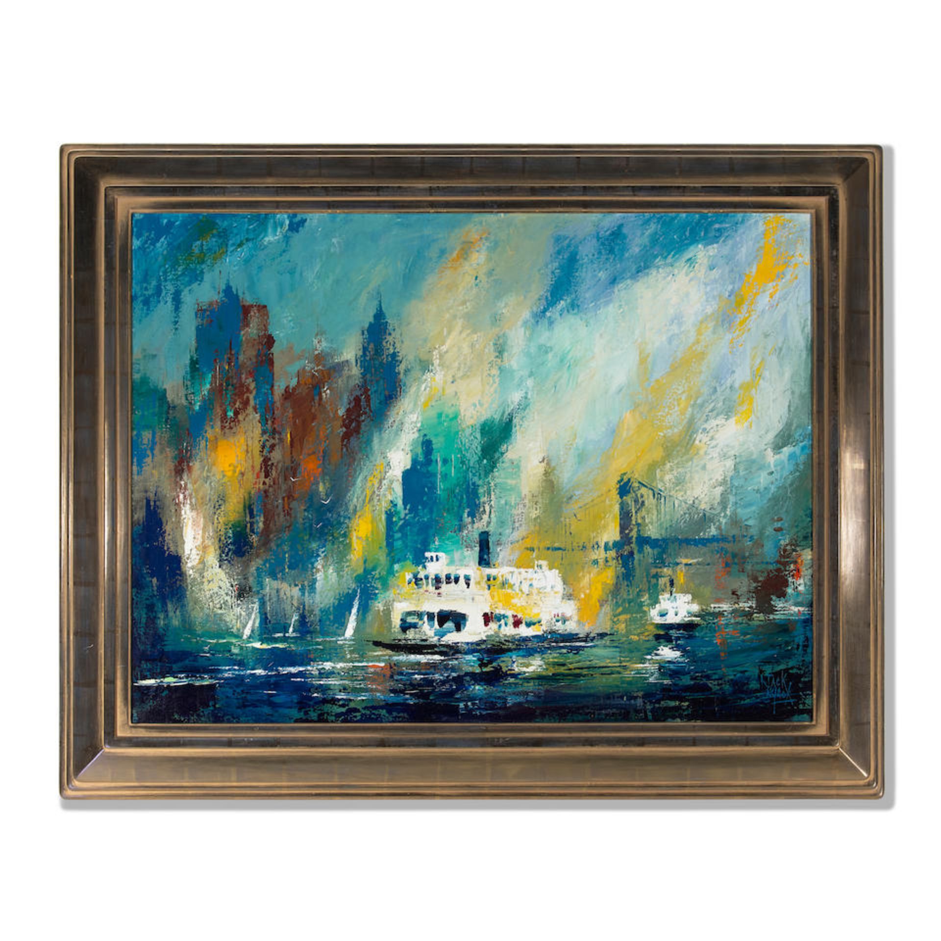 Jack Laycox (1921-1984) Morning Ferry 30 x 40 in. framed 38 3/4 x 49 in. - Image 3 of 3