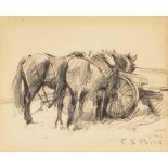 Clayton S. Price (1874-1950) Two Horses by a Cart sheet 7 3/4 x 10 in. framed 11 1/2 x 14 1/2 in.