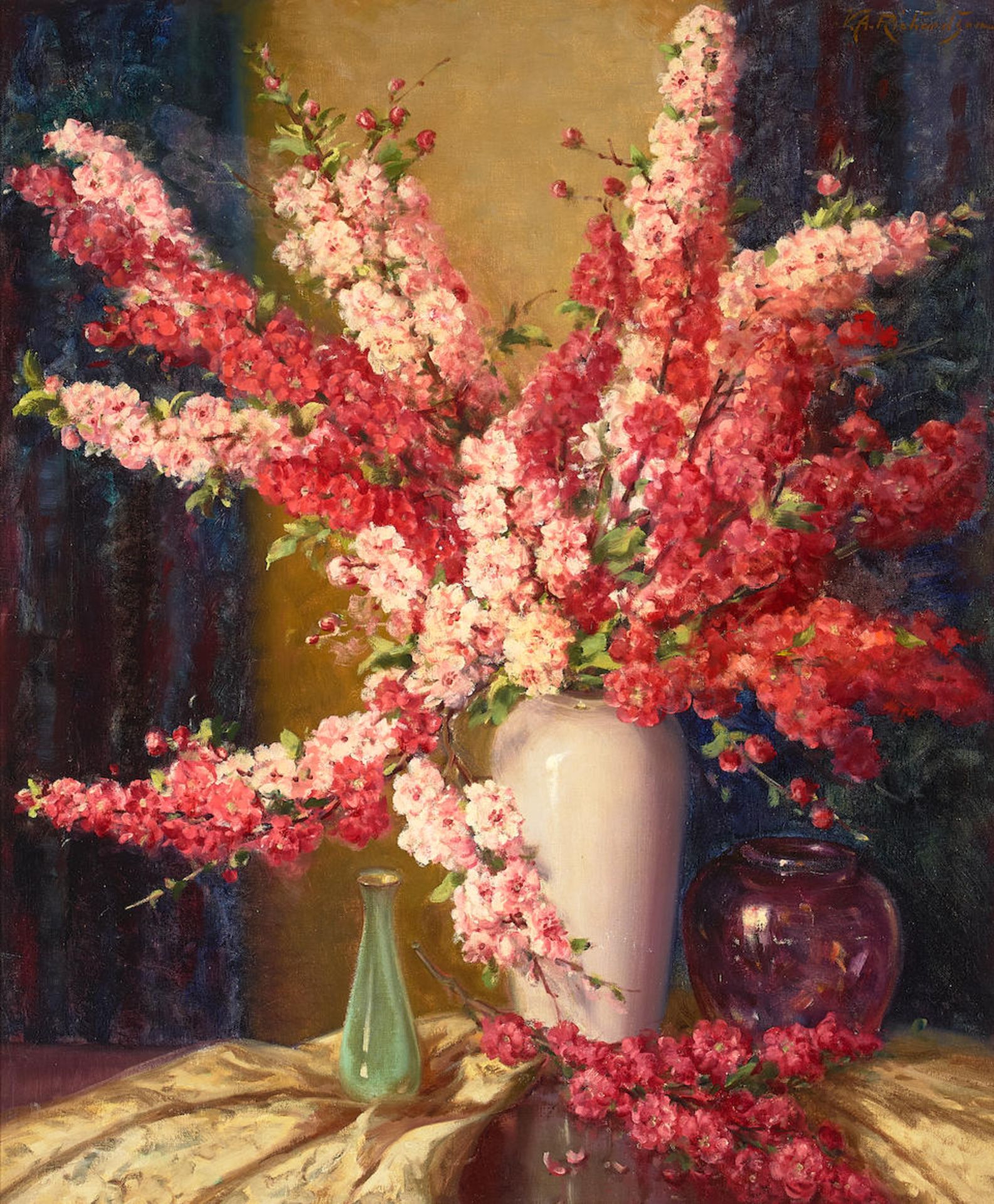 Volney Allan Richardson (1880-1955) Cherry Blossoms in a Vase 36 x 30 in. framed 45 x 39 in.