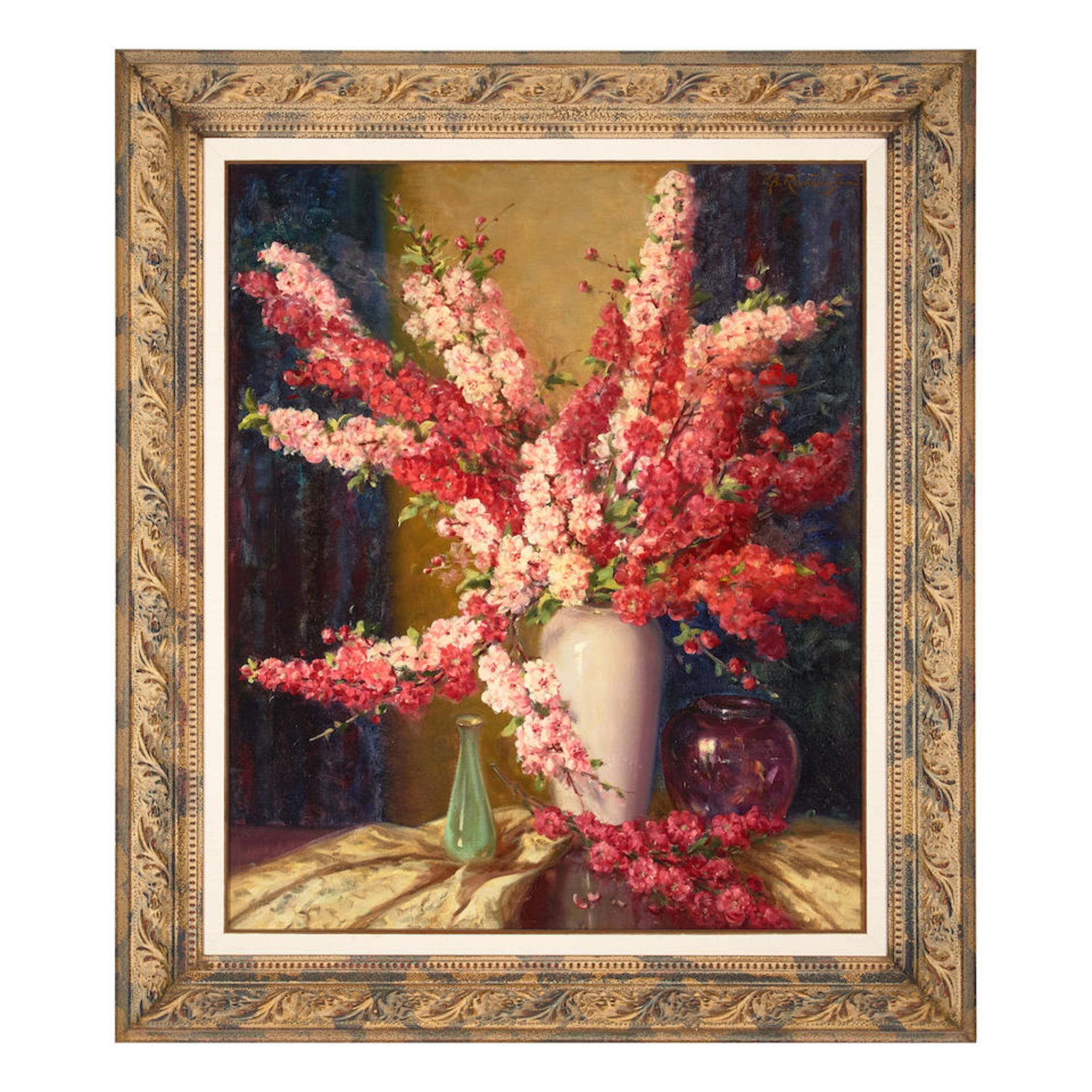 Volney Allan Richardson (1880-1955) Cherry Blossoms in a Vase 36 x 30 in. framed 45 x 39 in. - Image 2 of 2