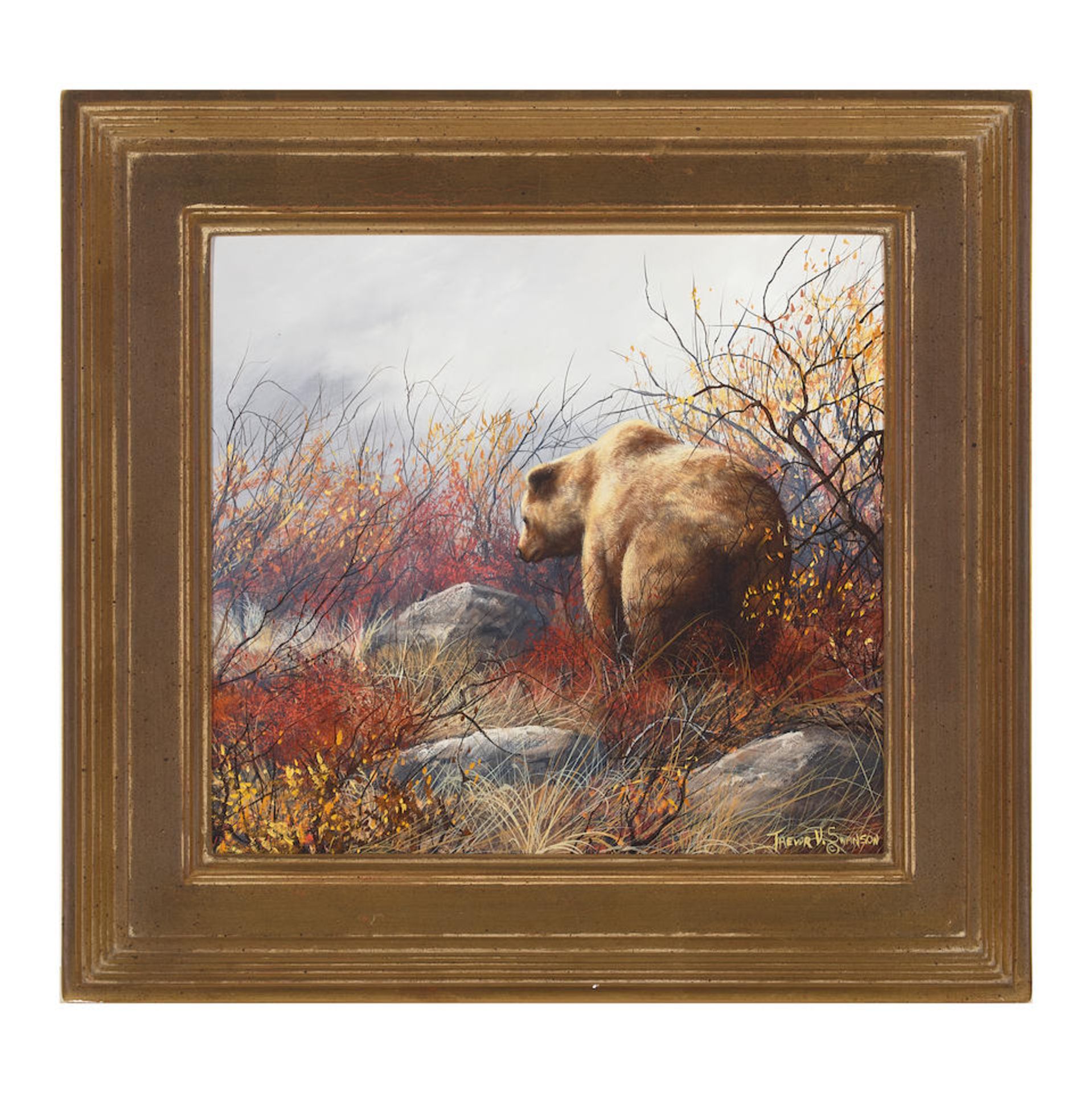 Trevor V. Swanson (born 1968) Foraging Bear 12 x 13 in. framed 17 x 18 in. - Image 2 of 2