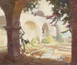 Peter Adams (born 1950) Courtyard at Mission San Juan Capistrano 20 x 24 in. framed 26 x 30 in.
