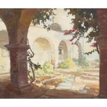 Peter Adams (born 1950) Courtyard at Mission San Juan Capistrano 20 x 24 in. framed 26 x 30 in.
