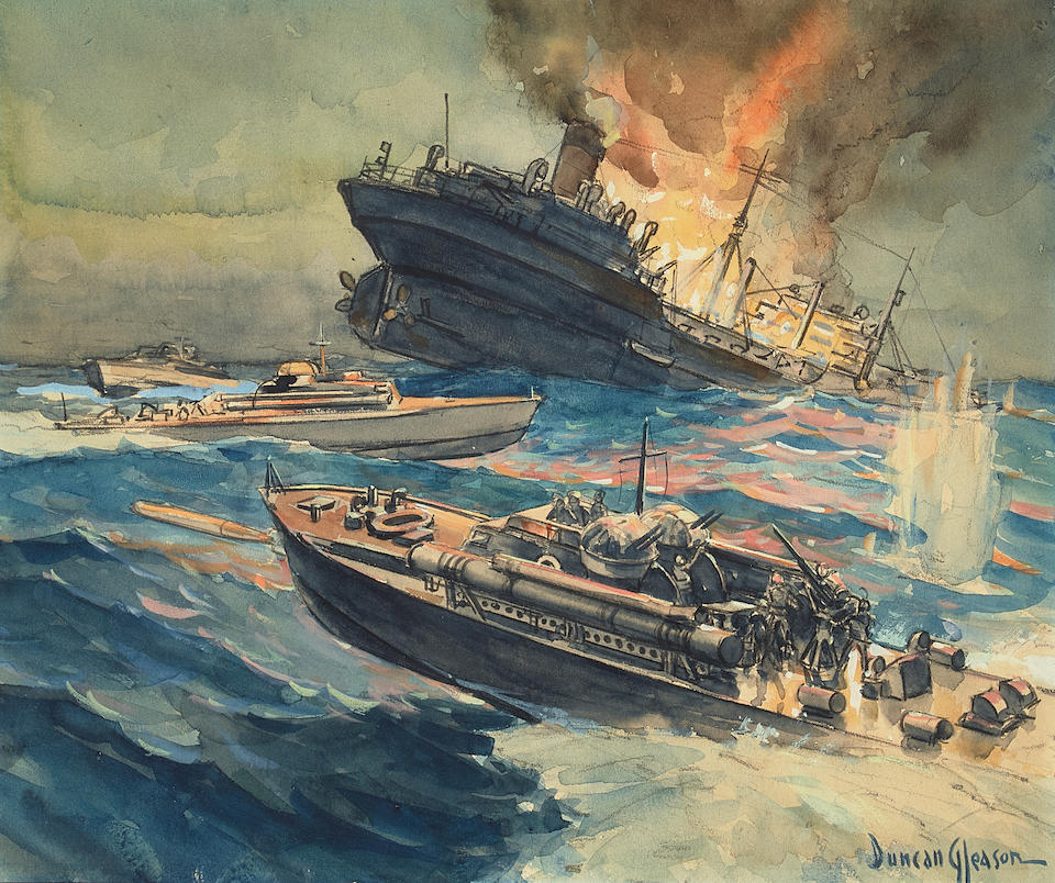 Duncan Gleason (1881-1959) Vosper P.T.s in Action and Crash Boats - Army Rescue Craft in Action ...
