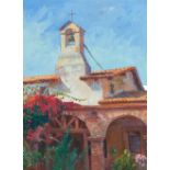 Stephen Mirich (born 1954) Mission with Bougainvillea 16 x 12 in. framed 20 1/2 x 16 1/2 in.