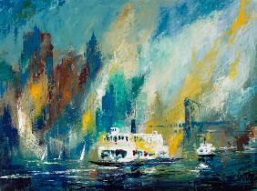Jack Laycox (1921-1984) Morning Ferry 30 x 40 in. framed 38 3/4 x 49 in.