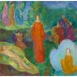 Mabel Alvarez (1891-1985) Figures in a Landscape (The Symbolic Series) 10 x 10 1/2 in. framed 15...