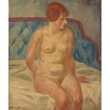 John Sloan (1871-1951) Nude Seated on Couch Bed 15 x 13 in. framed 22 3/4 x 20 1/2 in.