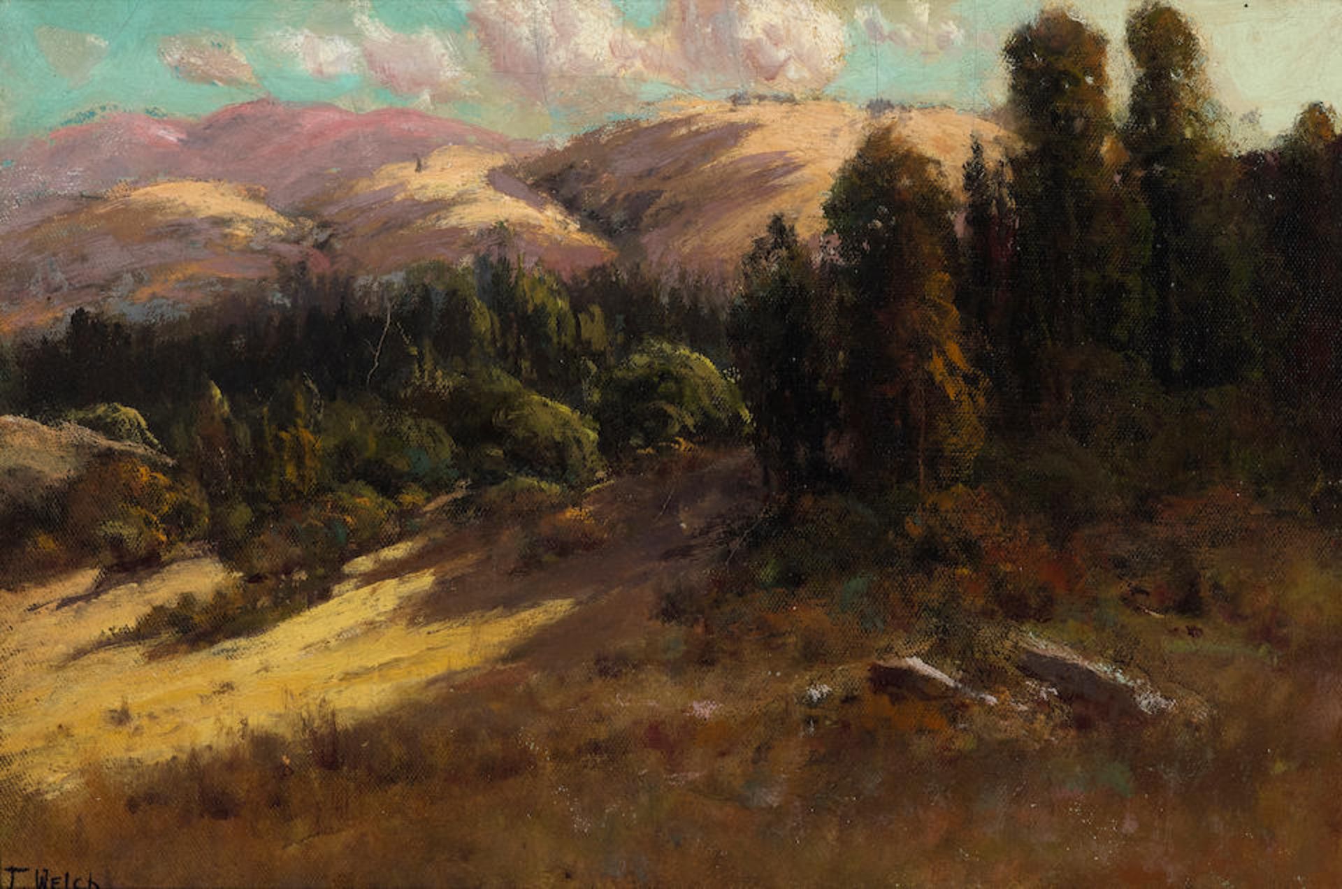 Thaddeus Welch (1844-1919) Marin Hills 12 1/8 x 18 in. framed 19 1/2 x 25 1/2 in. (Painted circ...