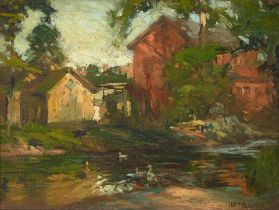 Louis Frederick Berneker (1876-1937) Feeding the Ducks 12 x 16 in. framed 17 3/4 x 21 3/4 in.