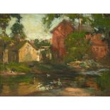 Louis Frederick Berneker (1876-1937) Feeding the Ducks 12 x 16 in. framed 17 3/4 x 21 3/4 in.