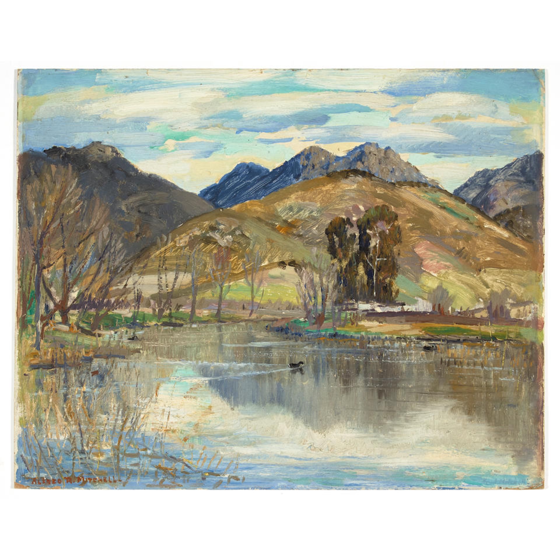 Alfred R. Mitchell (1888-1972) Lakeside 13 x 16 in. unframed - Image 2 of 2