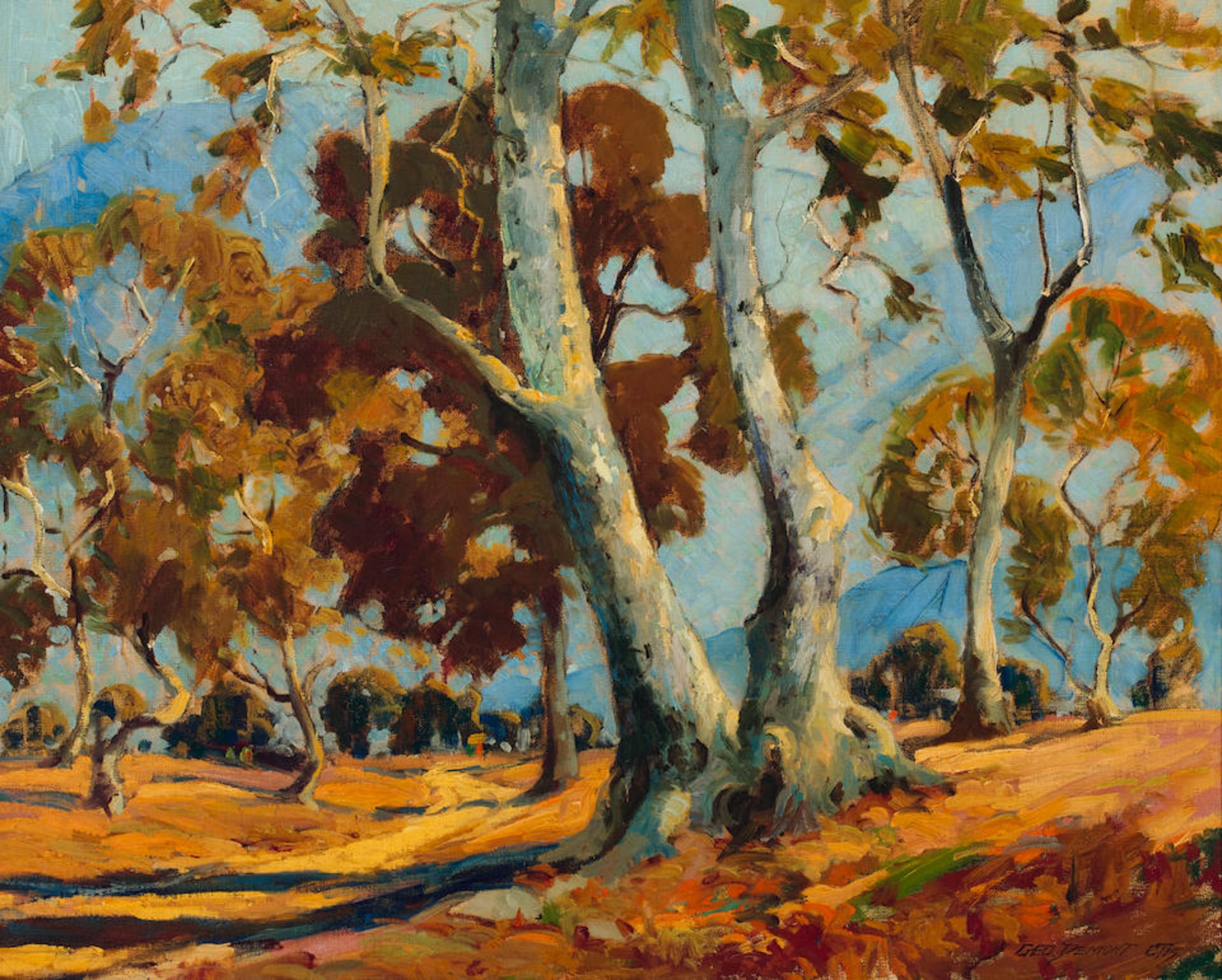 George Demont Otis (1879-1962) Sycamores at El Aliso 24 x 30 in. framed 31 x 37 in. (Painted cir...