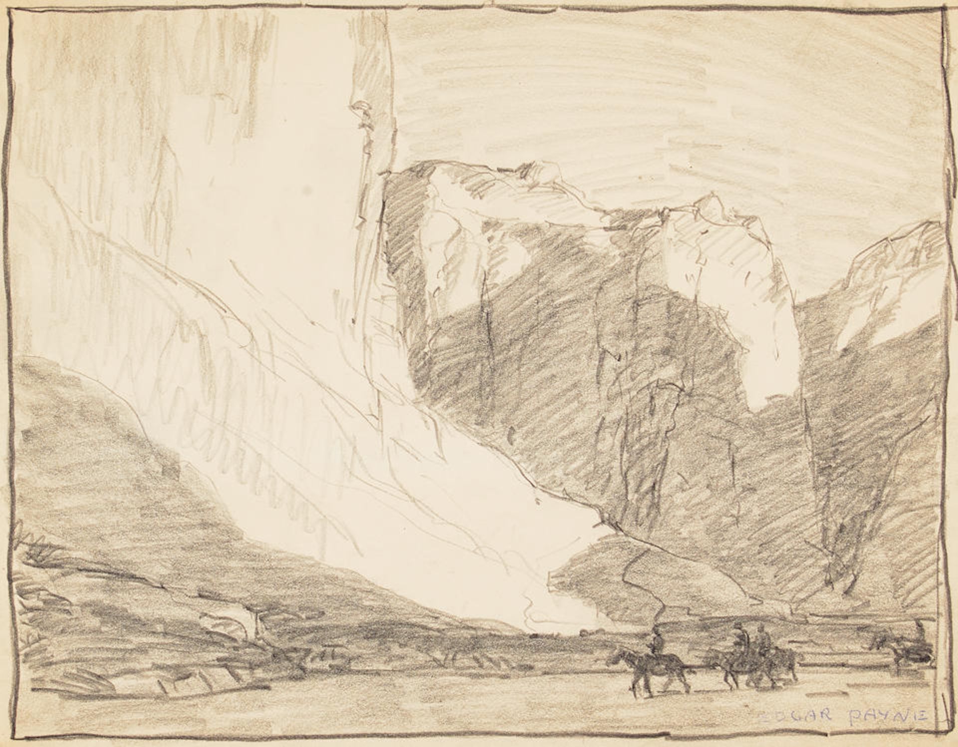 Edgar Payne (1883-1947) Riders in Canyon de Chelly 8 1/2 x 10 1/2 in. unframed