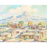 Marjorie Jane Reed (1915-1996) Arrival of the Stage at Cabazon 16 x 20 in. framed 22 1/2 x 27 1/...