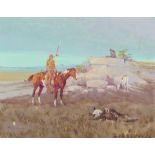 Ace Powell (1912-1978) Warrior on Horseback in a Western Landscape 22 x 28 in. framed 30 1/4 x 3...