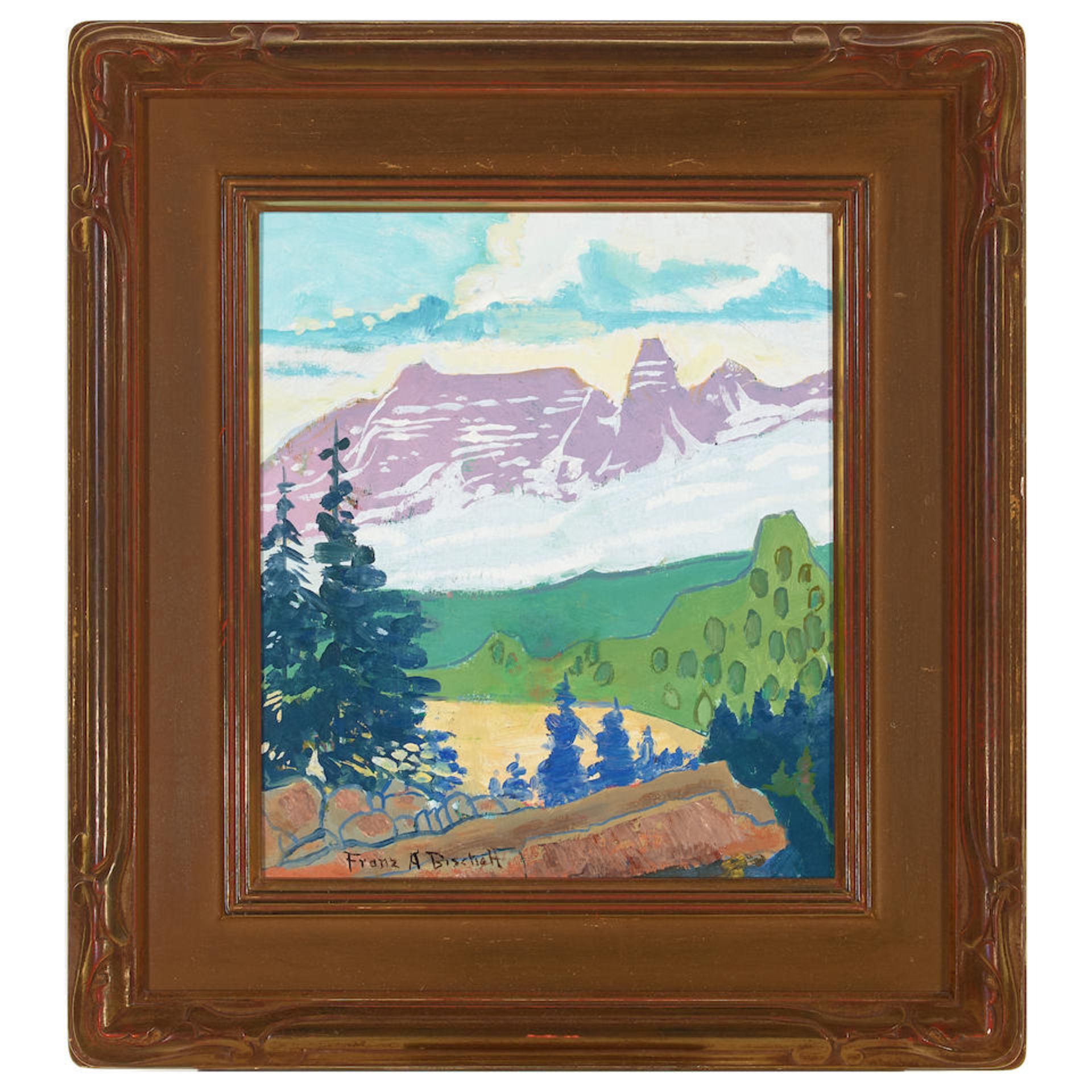 Franz Arthur Bischoff (1864-1929) High Sierras 11 1/2 x 10 in. framed 17 1/4 x 15 3/4 in. - Image 2 of 2