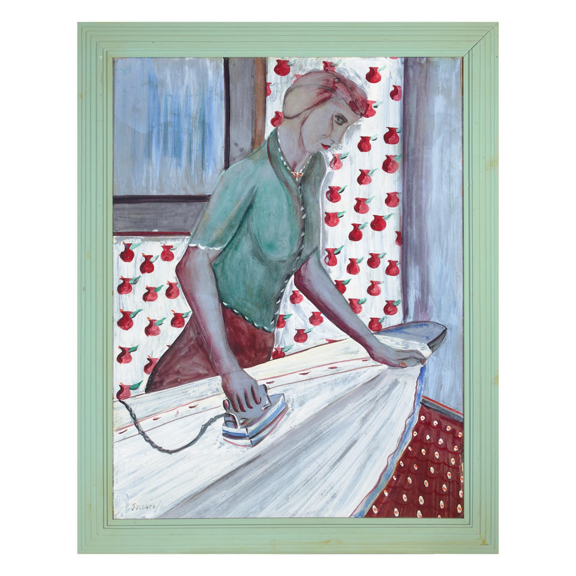 John Saccaro (1913-1981) Woman Ironing 33 1/2 x 25 in. framed 38 1/2 x 30 1/2 in. - Image 2 of 2