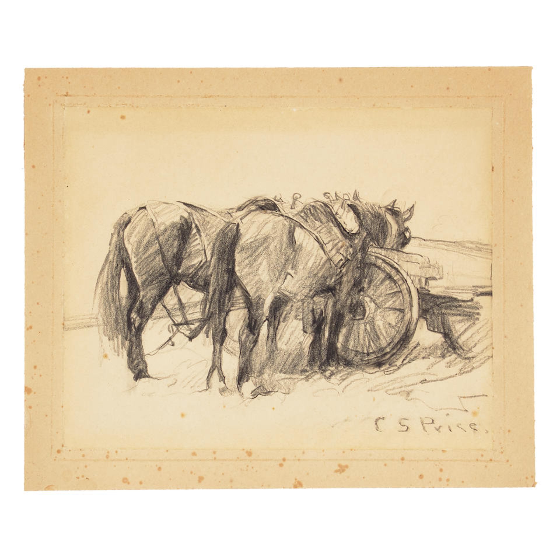 Clayton S. Price (1874-1950) Two Horses by a Cart sheet 7 3/4 x 10 in. framed 11 1/2 x 14 1/2 in. - Image 2 of 2