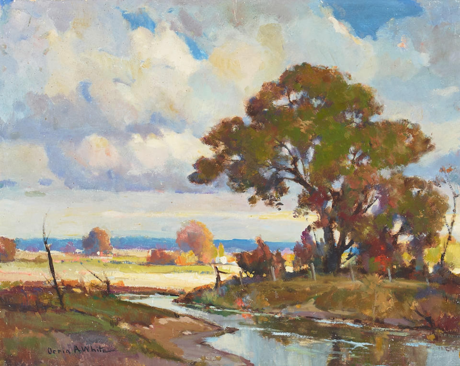 Orrin A. White (1883-1969) Along a River 15 3/4 x 20 in. framed 25 x 29 in.