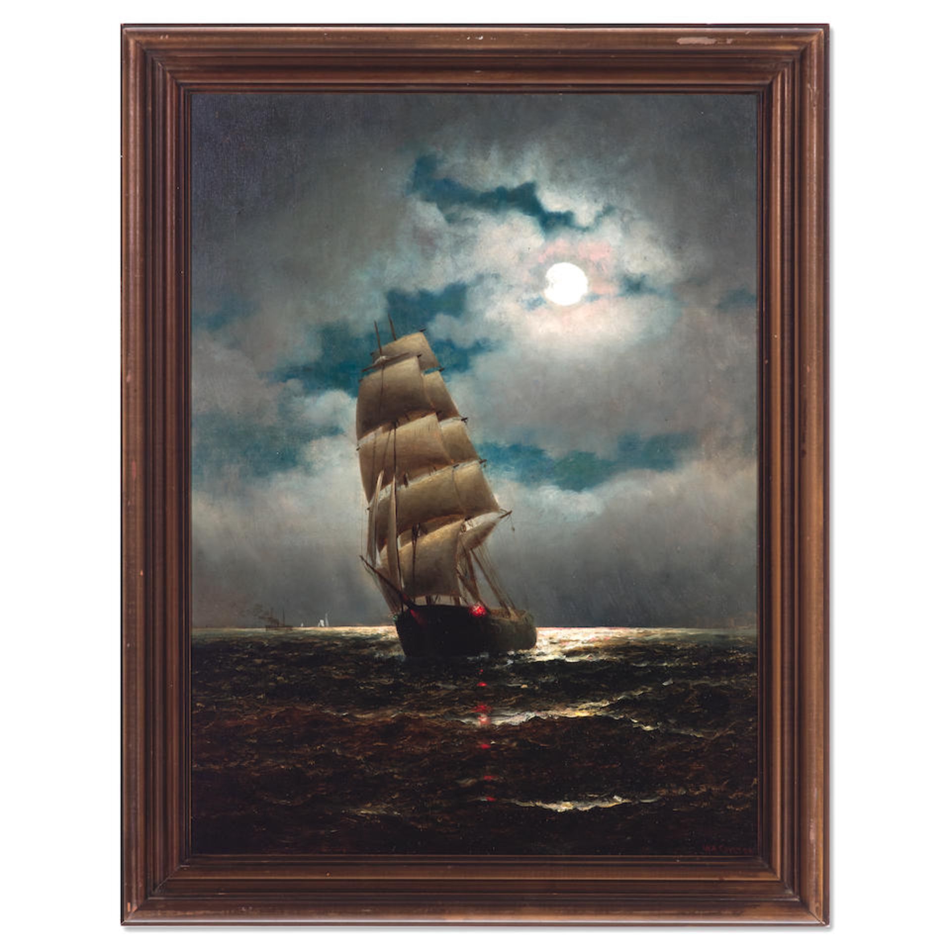 William Alexander Coulter (1849-1936) Clipper Under a Moonlit Sky 24 x 18 in. framed 28 x 22 in. - Image 3 of 3