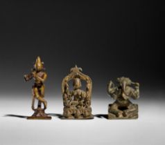 THREE COPPER ALLOY FIGURES OF A MOTHER GODDESS, KRISHNA VENUGOPALA, AND GANESHA WESTERN INDIA, 1...