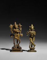 TWO COPPER ALLOY FIGURES OF KRISHNA VENUGOPALA AND VISHNU VENUGOPALA DECCAN, 17TH/18TH CENTURY