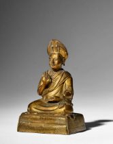 A GILT COPPER ALLOY FIGURE OF THE THIRD CHANGKYA HUTUKTU, ROLPAI DORJE QING, 18TH CENTURY