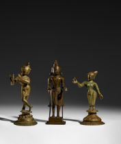 THREE COPPER ALLOY FIGURES OF RAMA, KRISHNA VENUGOPALA, AND RUKMINI WESTERN AND EASTERN INDIA, 1...