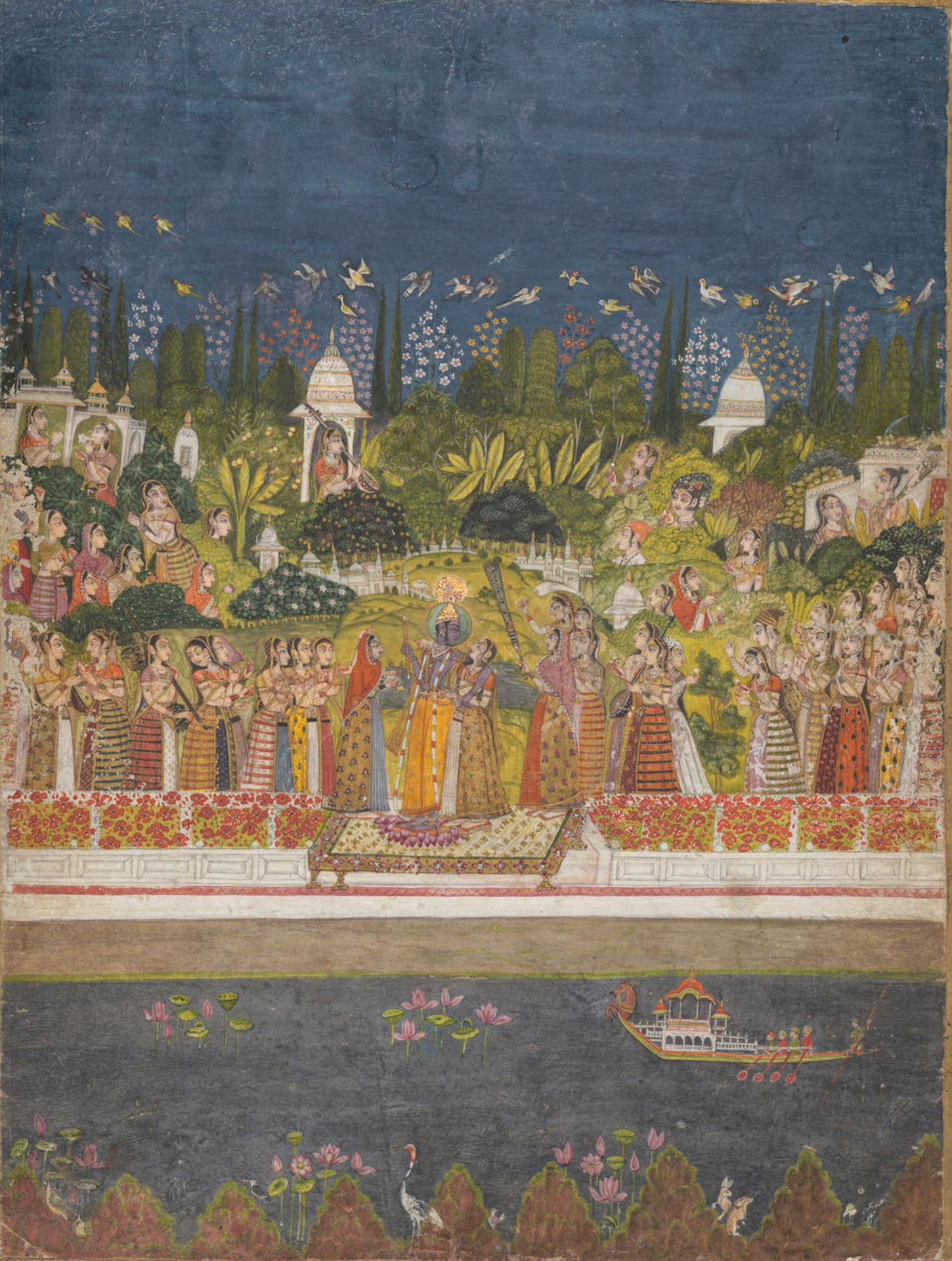 AN ILLUSTRATION TO A KRISHNALILA SERIES: KRISHNA CAVORTING WITH THE GOPIS BY A LAKE KISHANGARH, ...