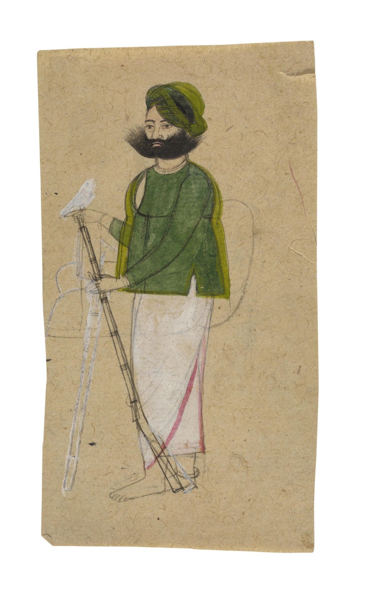 A STUDY OF A SIKH SOLDIER WITH RIFLE AND TWO STUDIES OF EUROPEAN GENTLEMEN PUNJAB HILLS, 19TH CE...