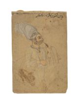 PORTRAIT OF A MARWAR THAKUR SMOKING A HOOKAH RAJASTHAN, POSSIBLY GHANERAO, MID-18TH CENTURY