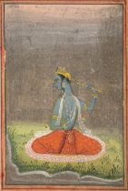 KRISHNA SEATED BY A RIVER WITH HIS FLUTE BIKANER, 18TH CENTURY