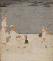 A PRINCE BEING ENTERTAINED BY MUSICIANS ON TERRACE KANGRA OR GULER, CIRCA 1800