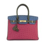 Herm&#232;s: a Special Order Tri-Colour Ostrich Birkin 30 Horseshoe Stamp (HSS), 2012 (includes ...