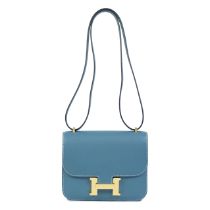Herm&#232;s: a Bleu Jean Epsom Leather Mirror Constance III 18 2023 (includes internal mirror, f...